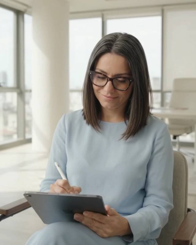 Vanesa Caputi escribiendo en una tablet